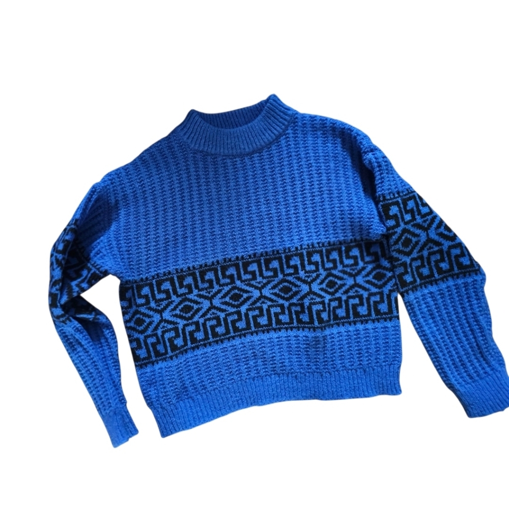 Freshman 1996 Blue and Black Geometric Sweater Size Medium
